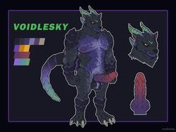 4:3 absurd_res anthro balls canid canine canis claws dragon erection hi_res humanoid_penis hybrid male male_only mammal muscular nipples nude penis scalie solo voidlesky voidlesky_(character) wolf