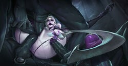 5_fingers absurd_res ass ball_gag balls bodily_fluids clothed clothing cum cum_in_pussy cum_inside cum_on_butt cum_on_penis diana_(league_of_legends) erection female fingers gag genital_fluids group hair hi_res holding_object humanoid jm league_of_legends lying male on_back painting penetration penis purple_body purple_skin pussy sex solo_focus straight toes triple_penetration triple_vaginal vaginal_penetration weapon