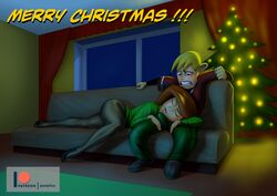 1boy 1girls ann_possible blonde_hair bubble_butt christmas clothed clothing disney disney_channel erect_penis erection evening female head_on_lap hourglass_figure kim_possible lipstick male milf pantyhose parasitius penis_bulge red_hair ron_stoppable short_hair sleeping sofa tagme wide_hips