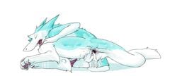 2019 anal anthro anus ass balls bodily_fluids close-up cum cum_inside gaping genital_fluids male male/male mammal mej messy nude open_mouth paws penis sergal sex simple_background solo soul_sergal tongue white_background