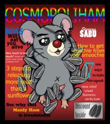 balls cover cricetid english_text hamster hamtaro_(series) looking_at_viewer magazine magazine_cover male male_only mammal navel nivy_(artist) open_mouth penis rodent sabu_(hamtaro) seed solo sunflower_seed text