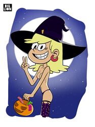 big_lion black_eyes black_hat blonde_hair halloween leni_loud moon nickelodeon night straight_hair the_loud_house underwear witch