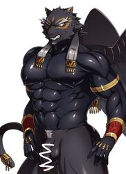 aaassstaro abs angry balls bottomless clothed clothing felid flaccid genitals male male_only mammal melanistic muscular muscular_male nipples pantherine pecs penis pubes spandex tezcatlipoca tight_clothing tokyo_afterschool_summoners video_games wings