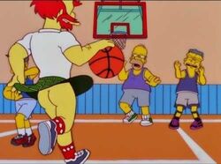 20th_century_fox 4boys ass balding basketball basketball_(ball) basketball_court basketball_hoop basketball_uniform beard brown_hair dribbling edit exposed_ass exposed_penis flashing gray_hair groundskeeper_willie homer_simpson kilt male male_only moe_szyslak red_hair screencap screenshot screenshot_edit seymour_skinner shocked_expression socks_and_shoes the_simpsons yaoi