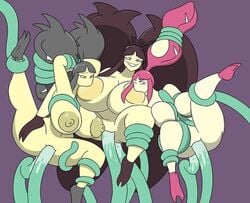 3girls alternate_color ashley_(igph) big_mouth bisexual black_hair bondage breast_sucking breasts camilla_(igph) cum erica_(igph) femsub grin huge_ass huge_breasts igphhangout mawile mega_evolution mega_mawile multiple_girls multiple_subs nintendo nude original_character pink_hair pokemon pokemon_(species) pokemon_oras pokemon_rse shiny_pokemon smile suspension tentacle tentacle_sex tentacles thick_thighs vaginal_penetration wide_hips yellow_skin yuri