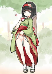 1girls 2019 black_eyes black_hair bob_cut bottomless breasts censor_bar censored clothed clothing erika_(pokemon) erika_(pokemon_lgpe) eye_contact feet female female_only game_freak grey_eyes hairband hakama hakama_lift headband heart kawashu kimono light_skin looking_at_viewer nintendo no_panties outdoors petite poke_ball pokemon pokemon_frlg pokemon_rgby pose presenting presenting_pussy pussy sandals shoes sketch skirt_lift small_breasts socks solo standing tabi uncensor_request white_skin