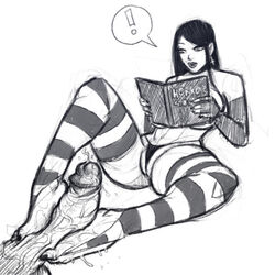 big_ass big_balls big_breasts big_penis devil_hs foot_fetish footjob goth gothic lexy_stripes original reading_book stripes_(devil_hs)