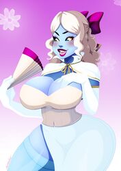 1girls athorment_oc big_ass big_breasts black_sclera blonde_hair blue_skin boonie_belle_(athorment) busty cleavage elbow_gloves ghost_girl ladycandy2011 lipstick looking_at_viewer monster_girl solo_focus tagme thick_thighs wide_hips