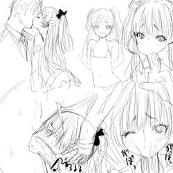 1boy ass bangs bikini black_ribbon breasts cheek_bulge collared_shirt cum cum_in_mouth cum_in_throat deepthroat eyebrows_visible_through_hair fellatio female hair_ribbon heart heart-shaped_pupils idolmaster jougasaki_rika kissing long_hair looking_at_viewer micro_bikini midriff monochrome navel oral overflow penis poin pov ribbon shirt sketch skirt small_breasts stomach straight swallowing swimsuit symbol-shaped_pupils tagme translation_request v veins veiny_penis white_background wing_collar x-ray