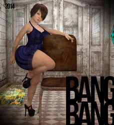 1girls 3d artist_name bangbangrush bare_shoulders big_breasts bimbo blue_dress brown_hair busty chair curvy detailed_background dress eyelashes female female_only front_view hair_over_one_eye high_heels hourglass_figure human indoor inside leg_lift leg_up original_character pose posing short_hair shortstack solo standing text voluptuous wide_hips