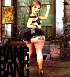 1girls 3d anna_marie_(bangbangrush) arms_up artist_name back_view bangbangrush bare_shoulders big_ass big_breasts big_butt bimbo black_hair bracelet brown_eyes brown_hair busty curvy detailed_background eyelashes female female_only high_heels hourglass_figure human long_hair looking_at_viewer looking_back midriff open_mouth outdoor outside phone pose posing shadow shiny shiny_skin short_shorts shorts shortstack sideboob small_breasts solo spread_legs spreading standing tattoo text tied_hair twintails voluptuous wide_hips