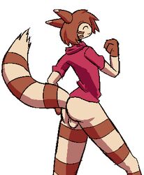 1boy aliasing anthro anthrofied bottomless clothed clothing dakuterooty fur furret furry low_res male male_only nintendo original_character pokémon_(species) pokemon pokemon_gsc simple_background solo striped_body striped_fur stripes tail testicles video_games walking white_background