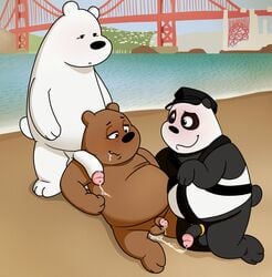 balls brown_bear cartoon_network giant_panda golden_gate_bridge grizzly_(wbb) grizzly_bear group group_sex humanoid_penis ice_bear male male/male mammal neenya outside panda_(wbb) penis polar_bear sex threesome ursid ursine we_bare_bears