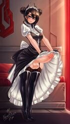 1futa agent_(girls'_frontline) ass balls bed big_ass big_balls big_penis black_dress black_hair clothed clothing dress erection futa_only futanari girls'_frontline hair_ornament high_heels huge_cock indoors legwear looking_at_viewer nenerhea penis penis_under_clothes penis_under_dress sangvis_ferri short_hair skirt_lift solo solo_focus standing thick_penis thick_thighs thighhighs upskirt veiny_penis