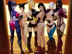 3d 3d_(artwork) 6girls adeptusinfinitus angel_(kof) ass black_hair blender blizzard_entertainment blonde_hair bodysuit breasts elbow_gloves female female_only final_fantasy final_fantasy_vii fit gloves group hand_bra handbra juri_han king_of_fighters latex latex_gloves latina legs looking_at_viewer metroid midriff mileena mileena_(mk9) mortal_kombat mortal_kombat_(2011) multiple_girls nintendo overwatch panties samus_aran silver_hair skintight sover street_fighter street_fighter_v thighhighs thong tifa_lockhart topless underboob widowmaker