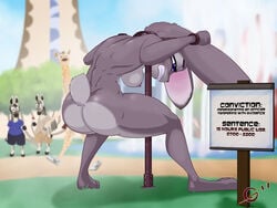 2019 4:3 alternate_version_at_source anthro ass bare_back barefoot big_ears bondage bottomwear bound breasts building city clenched_teeth clothed clothing crouching digital_media_(artwork) disney ears_down english_text equid equine female forced fully_clothed fur gavalanche giraffe giraffid grey_body grey_fur group humiliation imminent_rape judy_hopps lagomorph leporid light lighting mammal medium_breasts muscular muscular_female nipples nude outside pivoted_ears public_humiliation public_use purple_eyes rabbit scut_tail shirt shorts shoulder_blades side_boob sign solo_focus stocks teeth text topwear wide_hips zebra zootopia