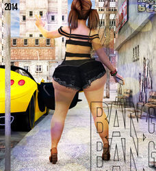 1girls 3d anna_marie_(bangbangrush) artist_name back_view bangbangrush bare_shoulders big_ass big_butt bimbo bracelet brown_eyes brown_hair busty car curvy detailed_background female female_only high_heels hourglass_figure human long_hair midriff outdoor outside phone pose posing shadow shiny shiny_skin short_shorts shorts shortstack solo spread_legs spreading standing tearing_clothes text tied_hair torn_clothes twintails voluptuous wide_hips