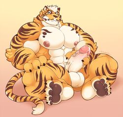 2018 4_fingers 4_toes abs anthro balls big_balls big_muscles big_penis black_body black_fur blue_eyes erection feet felid fingers fur hair huge_muscles humanoid_penis lin_hu looking_at_viewer male male_only mammal muscular muscular_male nekojishi nipples orange_body orange_fur pantherine pawpads pecs penis pink_nipples pink_penis plantigrade schwarzfox simple_background sitting solo striped_body striped_fur stripes tiger toes vein veiny_penis white_body white_fur white_hair