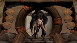 1boy 3d anal anal_sex artorias_(artist) black_fur blue_eyes dwarf dwarf_(warcraft) female horse_penis horsecock interspecies male penis red_hair size_difference source_filmmaker tauren tongue_out world_of_warcraft