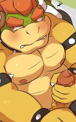 2019 anthro belly blush bowser erection humanoid_hands humanoid_penis koopa male male_only mario_(series) masturbation moobs nintendo nipples overweight overweight_male penis scalie solo video_games yoshizaurusu_n