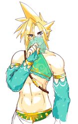 1boy 2019 androgynous breath_of_the_wild cloud_strife crossdressing femboy final_fantasy final_fantasy_vii gerudo_sirwal gerudo_top gerudo_veil link_(cosplay) male male_only solo the_legend_of_zelda thunder_head yellow_kirby