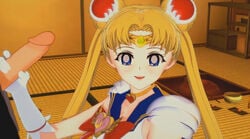 1girls bishoujo_senshi_sailor_moon blonde_hair blue_eyes clothing female gloves handjob koikatucenter penis sailor_moon uncensored usagi_tsukino