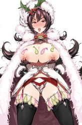 1girls areolae armor armored_dress bell bell_choker black_hair black_legwear blush breasts breasts_out cape choker christmas commentary condom condom_in_clothes dress drooling etchi_inoha_sukidesuka female female_only flipped_hair full-face_blush fur_cape fur_hat garter_belt garter_straps hair_ornament half-closed_eyes hands_on_hips hat highres holly_hair_ornament huge_breasts ilya_(princess_connect!) ilya_ornstein impossible_clothes impossible_dress jingle_bell long_hair messy_hair navel nipple_piercing nipple_rings nipples open_mouth piercing princess_connect! princess_connect!_re:dive red_eyes red_garter_belt revealing_clothes ribbon_choker solo symbol_commentary thighhighs thighs tongue tongue_out used_condom very_long_hair