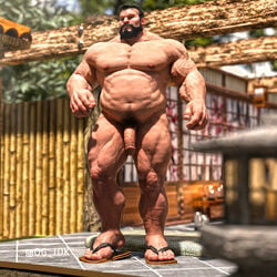 1boy 3d 5_fingers 5_toes areolae bamboo bamboo_fence beard beefy belly biceps big_belly big_feet big_hands big_muscles black_hair bodybuilder broad_shoulders buff bulky candle candles cg color dadbod daddy dark_hair day daytime depth_of_field detailed_background dilf erect_nipples facial_hair feet flaccid flip_flops footwear footwear_only freckles front_view frown full_body fullmetal_alchemist furrowed_eyebrows fusuma genitals glans half-erect happy_trail human human_only humanoid_penis intact lantern light-skinned_male light_skin looking_away male male_only manly masculine musclegut muscles muscular muscular_male muscular_thighs naked naked_footwear naked_with_shoes_on nipples nude og_idk outdoors pecs penis pubic_hair realistic retracted_foreskin sandals sandals_only shadow shoji sig_curtis solo solo_male standing stern_expression stocky stone_lantern sunlight thick_legs thick_penis thick_thighs tile_floor tiles toes twitter_username uncensored uncircumcised uncut veiny veiny_arms veiny_legs veiny_muscles veiny_penis watermark window wooden_beam