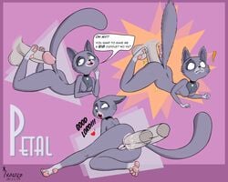 ! 2019 anal anal_sex anthro anus areola ass breasts collar disembodied_penis domestic_cat english_text eye_roll fangs felid feline felis female fur grey_body grey_fur heart human kaizermelvon kitty_is_not_a_cat male male_human/female_anthro mammal multicolored_body multicolored_fur nipples open_mouth pawpads penetration penis petal_(kinac) simple_background speech_bubble straight teeth text tongue white_body white_fur