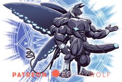 1boy 5_fingers anthro anthro_only bara big_balls black_fur blue_nipples cardcaptor_sakura fur furry furry_only hyper hyper_penis long_penis male male_only muscle muscles muscular nipples nude penis pointy_ears spinel_sun veins veiny white_background wings wolfiecanem