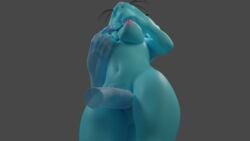 3d anthro blue_body blue_fur breasts clitoris collar disembodied_hand felid feline female fur kraft_trio mammal masturbation pussy simple_background