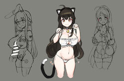 absurdres animal_ears ara_haan areolae bell bell_choker black_hair blush body_writing bra breasts cat_cutout cat_ears cat_lingerie censored choker cleavage cleavage_cutout collar elsword female frilled_bra frills full_body hair_ornament haun_(exodinary) highres jingle_bell large_breasts lingerie linked_piercing long_hair looking_at_viewer meme_attire multiple_views navel nipple_piercing nipple_rings nipples nude open_mouth panties piercing pregnant side-tie_panties slave smile tagme tail thick_eyebrows thighhighs underwear underwear_only