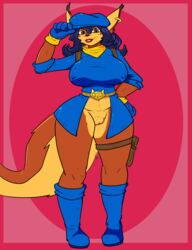 1girls 2019 absurd_res anthro azureinthedark big_breasts blue_hair breasts canid canine carmelita_fox clothing female female_only fox hair hi_res mammal pussy simple_background sly_cooper_(series) smooth_fur solo sony_corporation sony_interactive_entertainment sucker_punch_productions thick_thighs video_games