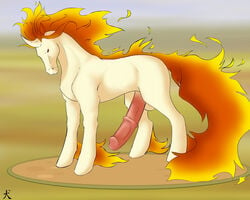 beige_fur closed_mouth color erection fiery_mane fiery_tail fire fur horn male male_only male_rapidash mane nude open_eyes penis pokémon_(species) pokemon rapidash red_eyes side_view solo solo_male tail testicles