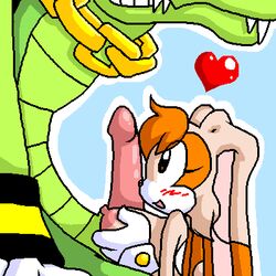 anthro breasts crocodile female fur gloves heart humanoid_penis interspecies male mammal nipples nude paizuri penis praiz rabbit reptile sega side_view sonic_(series) sonic_team sonic_the_hedgehog_(series) straight vanilla_the_rabbit vector_the_crocodile