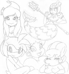 00s 2000s 2008 amy_rose anthro big-e6 clothing crossover female female_only furry ghost ghost_girl human kirby_(series) lady_like lah mario_(series) mega_man mega_man(classic) monochrome multiple_females night_of_the_werehog nintendo princess_daisy sega short_hair simple_background sonic_(series) splash_woman straight_hair traditional_media white_background