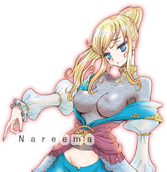 blue_eyes blue_mage blush breasts dress earrings female female_only final_fantasy final_fantasy_xi human hume jewelry long_hair nareema oxoxox perky_breasts pointy_chin ponytail retrousse_breasts see-through solo tied_hair