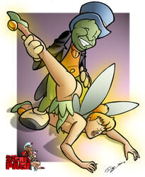 1boy 2000s 2004 alx_(fuckit) cricket crossover disney fairy green_skin insect interspecies jiminy_cricket male nipples peter_pan_(disney) pinocchio tinker_bell