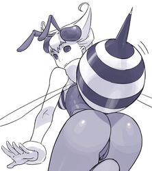 antennae ass bee_girl black_eyes capcom clothing darkstalkers go_robots insect_girl medium_breasts monochrome monster_girl pantyhose q-bee