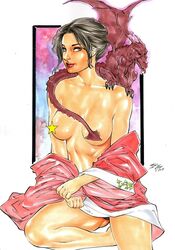 1girls 2019 alternate_costume bare_breasts big_breasts blue_panties breasts breasts_apart brown_eyes brown_hair censored dated dress dress_down dress_removed ed_benes_studio eyeshadow female female_only homo_superior human iago_maia kimono kimono_down kitty_pryde lipstick lockheed makeup marvel marvel_comics mascara mutant nipples no_bra panties partially_visible_nipples pink_dress pink_kimono pinup red_lips red_lipstick shadowcat short_hair signature sitting solo star_censor superheroine thick_thighs thighs topless x-men