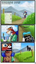 animal_genitalia anthro cellphone comic equine feline feral hiking horse horsecock hufnaar male male_only mammal outside penis phone tiger