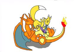 69 anthro charizard color crossover cunnilingus digimon fellatio female fire fur furry interspecies male nintendo nude oral pokemon pokemon_(species) renamon side_view tail tail_fire