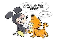 2boys anthro ass balls crossover disney domestic_cat duo english_text erect_nipples erection felid feline felis fellatio garfield_(series) garfield_the_cat holding_penis hotdiggedydemon_(artist) male male/male male_only mammal mickey_mouse mouse murid murine nickelodeon oral_sex paws,_inc. penis politics rodent sex text what white_background