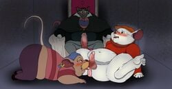 2015 anthro anus ass balls bernard_(the_rescuers) blush clothing david_dawson disney erection gay group hat headgear headwear male male_only mammal mouse murid murine overweight overweight_male penis professor_ratigan rat rodent ryuk51 sitting testicles the_great_mouse_detective the_rescuers white_fur yaoi