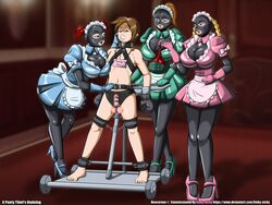 1boy 3girls bondage female femdom high_heels large_breasts latex latex_hood maids male malesub multiple_doms multiple_doms_one_sub multiple_girls neocorona penis tagme uniform