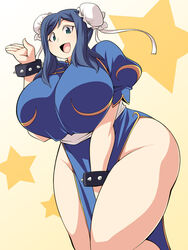 1girls alternate_breast_size alternate_costume alternate_outfit ass big_ass big_breasts blue_eyes blue_hair bracelet breasts capcom chubby chun-li_(cosplay) clothed clothes cosplay crossover double_bun dress eye_contact female female_only gundam gundam_build_fighters huge_ass huge_breasts human impossible_clothes iori_rinko large_ass large_breasts lipstick long_hair looking_at_viewer looking_down open_eyes pink_lipstick pose smile solo source_request spikes street_fighter thick_thighs thighs tongue wide_hips