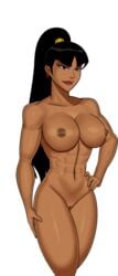 abs bangs black_eyes black_hair breasts confident dc dc_comics dcamu earrings hand_on_hip hourglass_figure huge_breasts innie_pussy justice_league:_crisis_on_two_earths large_breasts long_hair mary_batson(alt) muscular_female naughty_face navel nipples no_pubic_hair nude png ponytail red_lips seductive seductive_smile smile sunsetriders7 superwoman superwoman_(mary_batson) thick_thighs transparent_background