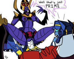 blackarachnia breasts female_domination mechanical nipple_piercing nipples optimus_prime purple_nipples purple_skin redxxxart robot robot_girl shocked straight transformers transformers_animated vaginal_penetration