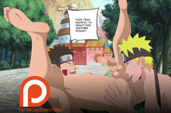 2boys anal_masturbation anilingus anus balls barefoot black_eyes blonde_hair blue_eyes boner brown_hair censored cum cumshot dialogue erection facepaint feet feet_up forehead_protector gay hand_on_ass headband inuzuka_kiba licking male male_only masturbation naruto naruto_(series) naruto_shippuden nude open_mouth oral outdoors outside penis perri rimming sex soles tan_skin testicles text toes tongue tongue_out uzumaki_naruto whisker_markings whiskers yaoi yellow_hair