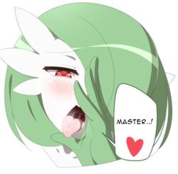 ! <3_eyes ... 2018 4_fingers ambiguous_gender anthro anthrofied blush deviantart english_text eye_contact eyelashes gardevoir green_hair green_skin hair_over_one_eye half-closed_eyes heart heart-shaped_pupils heavy_breathing iryanic looking_at_viewer nintendo no_breasts open_mouth pink_eyes pokemon pokemon_(species) pokemon_rse saliva sexually_suggestive short_hair speech_bubble spoken_heart suggestive symbol-shaped_pupils talking_to_viewer teeth text tongue white_background white_skin